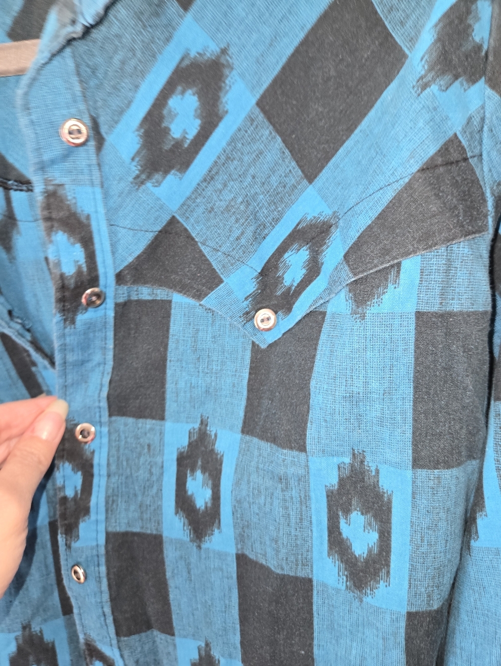 Vintage Stage West Turquoise Black Aztec Western Button-Up Shirt Size 11/12 - Picture 3 of 10